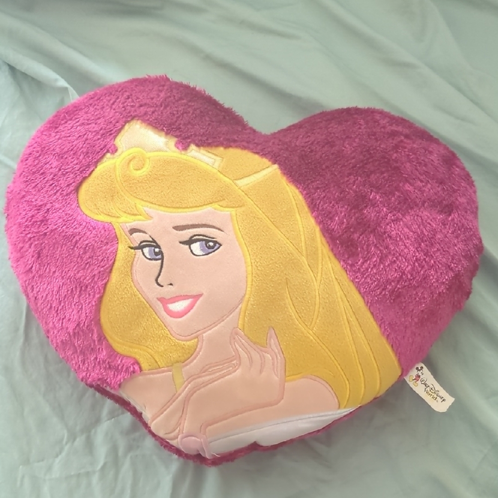 Pink Heart-Shaped Princess Aurora Sleeping Beauty Pillow